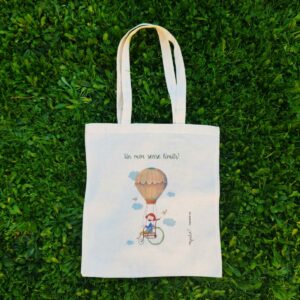 bolsa por un mundo mejor con niña en globo aerodtático
